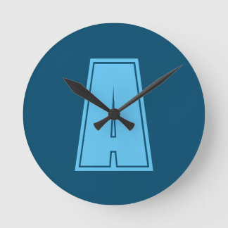 Ocean & Sky Blue Initial Monogram Calligraphy Chic Round Clock