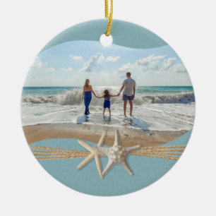 Ocean Sky Blue Starfish Photo Ceramic Tree Decoration