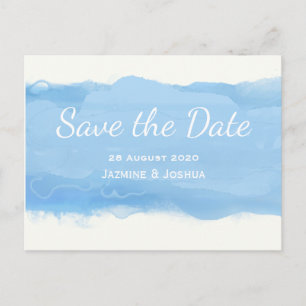 Ocean Sky blue watercolor save the date Announcement Postcard