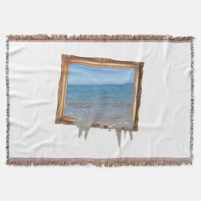 Ocean Spilling Out of Picture Frame Throw Blanket (Front)