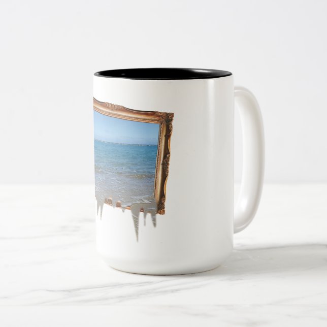 Ocean Spilling Out of Picture Frame Two-Tone Coffee Mug (Front Right)