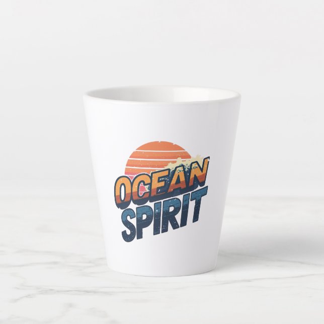 "Ocean Spirit" Retro Summer Graphic Latte Mug (Front)