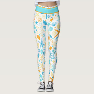 Ocean Starfish and Shells on White Leggings