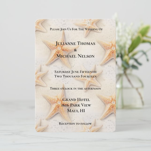 Ocean Starfish Beach Wedding Invitation (Standing Front)