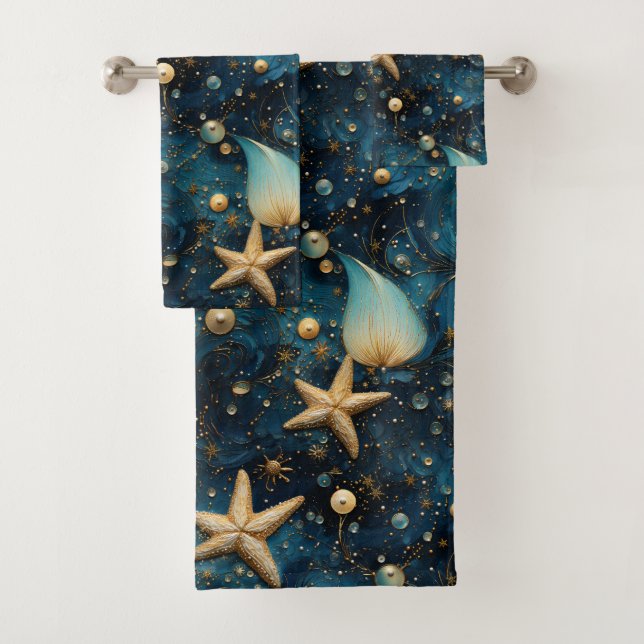 Ocean Starfish Pattern Bathroom Towel Set (Insitu)