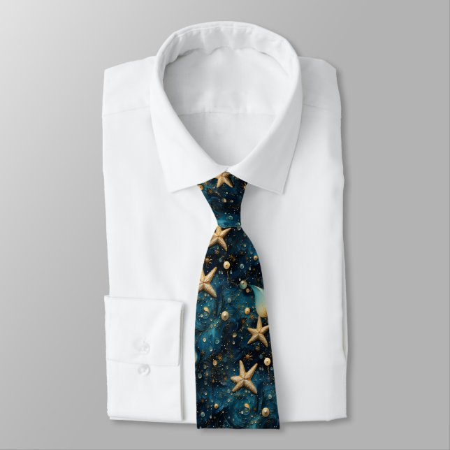 Ocean Starfish Pattern Neck Tie (Tied)