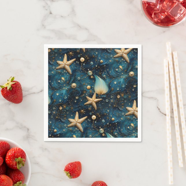 Ocean Starfish Pattern Paper Napkins (Insitu)