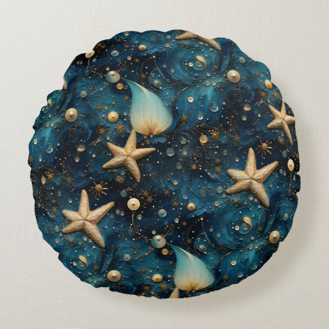 Ocean Starfish Pattern Round Pillow (Front)