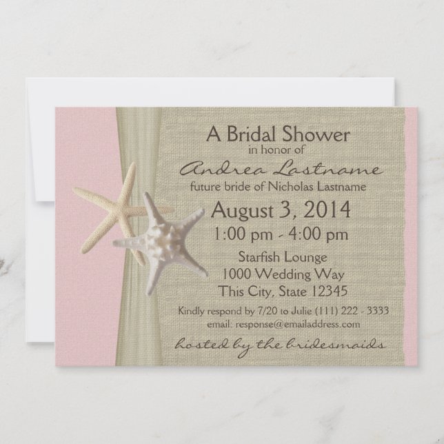 Ocean Starfish Pink Bridal Shower Invitation (Front)