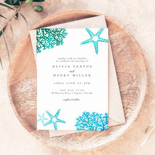 Ocean Starfish Turquoise Beach Wedding Invitation