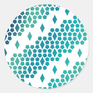 Ocean Storm Blue Diamond and Honeycomb Pattern Classic Round Sticker