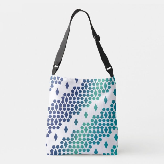 Ocean Storm Blue Diamond and Honeycomb Pattern Crossbody Bag (Back)