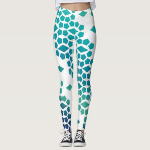 Ocean Storm Blue Diamond and Honeycomb Pattern Leggings