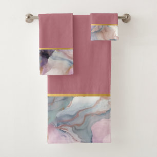 OCEAN STORM MARBLE DUSTY PINK BATHROOM TOWEL SET
