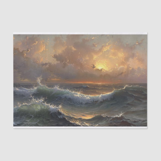 Ocean Storm Moody Landscape Painting Decoupage Tissue Paper (Front)