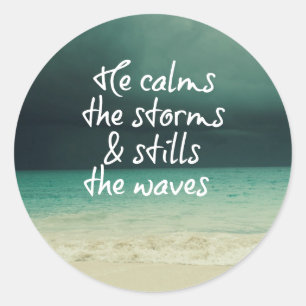 Ocean Storm with God Quote Classic Round Sticker