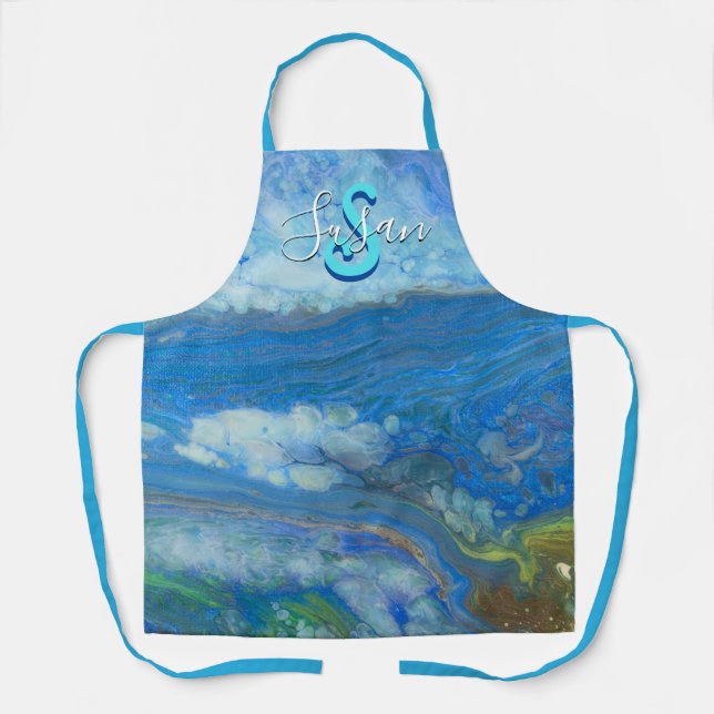 Ocean Stream Acrylic Fluid Art Apron (Front)