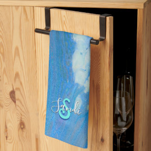 Ocean Stream Acrylic Fluid Art Tea Towel