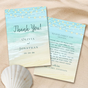 Ocean String Lights Beach Wedding Thank You Card