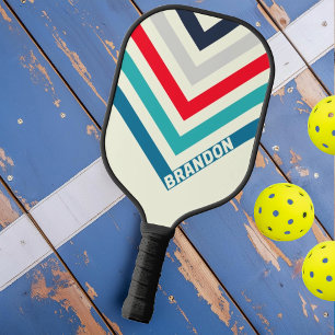 Ocean Striped Nostalgic Vintage Chevron with Name Pickleball Paddle