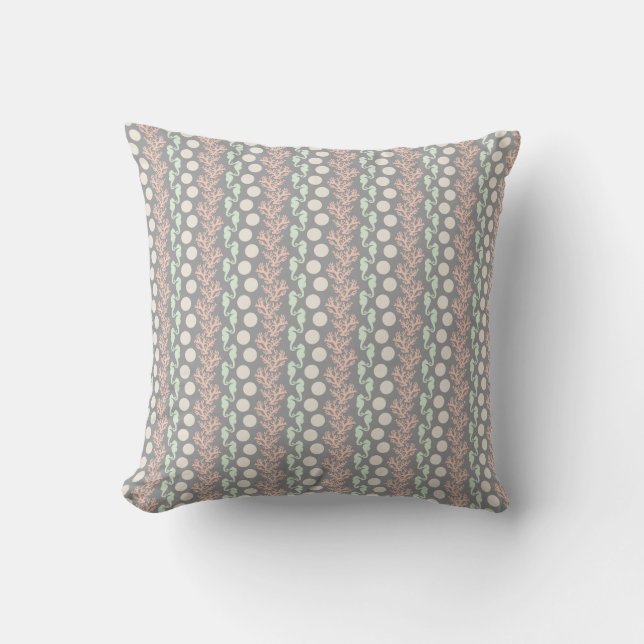 Ocean Stripes Grey Throw Pillow (Front)