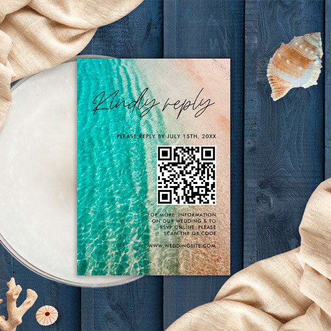 Ocean Summer Beach Destination Wedding Qr Code RSVP Card (Creator Uploaded)