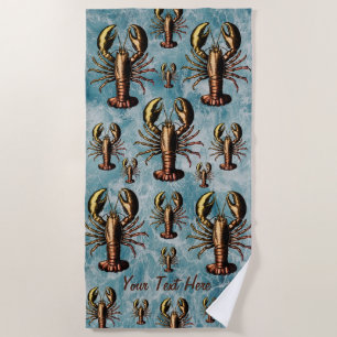 Ocean Summer Beach Waves vintage pattern Lobster Towel