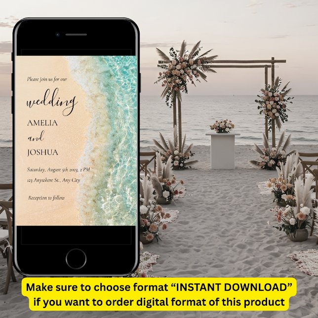 Ocean Summer Blue Beach White Sand Wedding Party Invitation (Creator Uploaded)