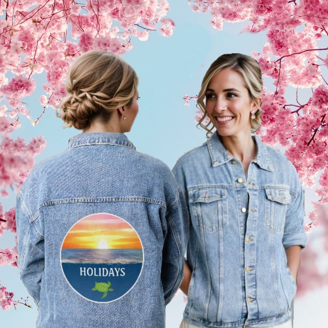 Ocean, Sun and Sea Turtle Holiday Denim Jacket (Creator Uploaded)