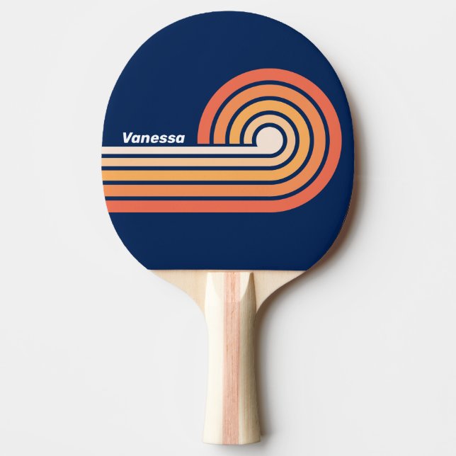 Ocean Sun Fall Curl Stripes with Name Ping Pong Paddle (Front)