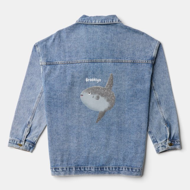 Ocean sunfish mola mola cute cartoon denim jacket (Back)