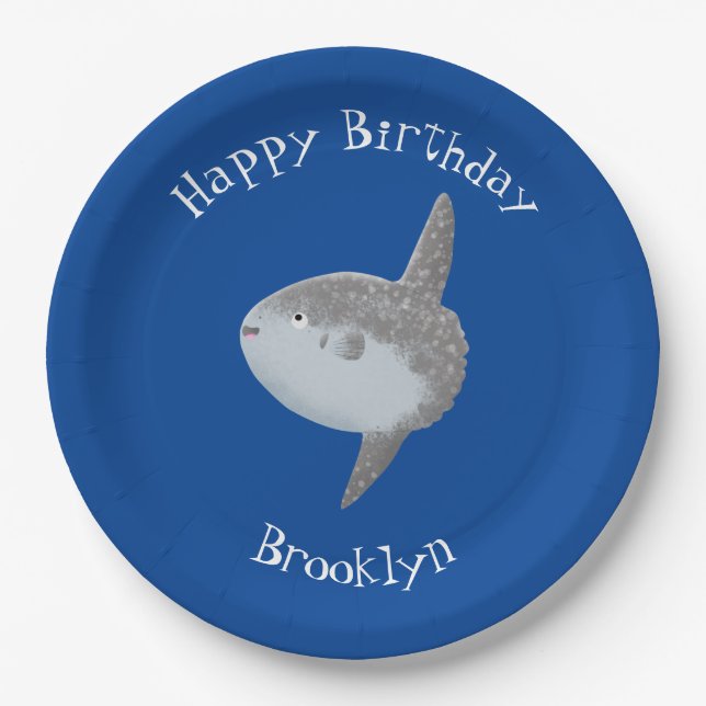 Ocean sunfish mola mola cute cartoon paper plate (Front)