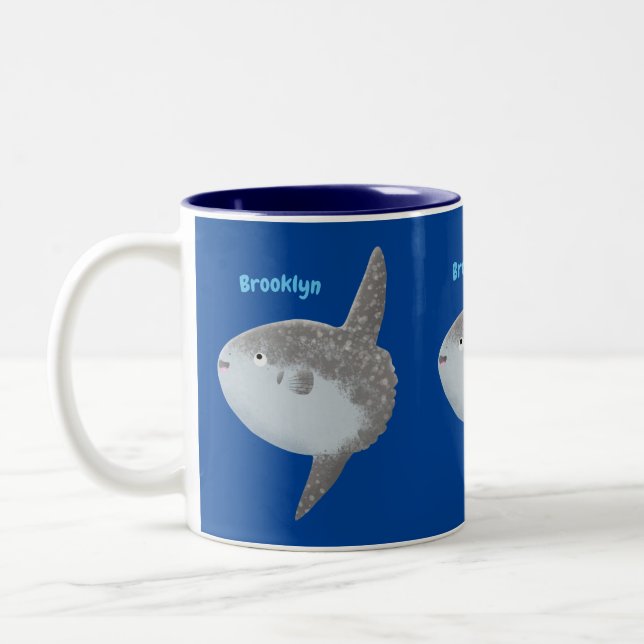 Ocean sunfish mola mola cute cartoon Two-Tone coffee mug (Left)