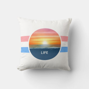 Ocean sunrise and pastel colours stripes cushion