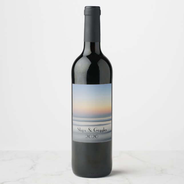 Ocean Sunrise Boat Christening Personalise Wine Label (Front)