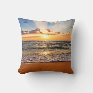 Ocean sunrise, deep blue horizon. cushion
