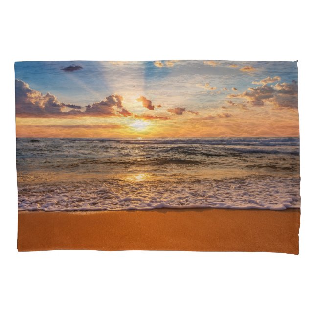 Ocean sunrise, deep blue horizon. pillowcase (Front)