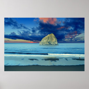 Ocean sunrise landscape art poster