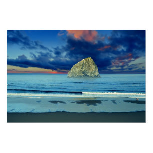 Ocean sunrise landscape art poster