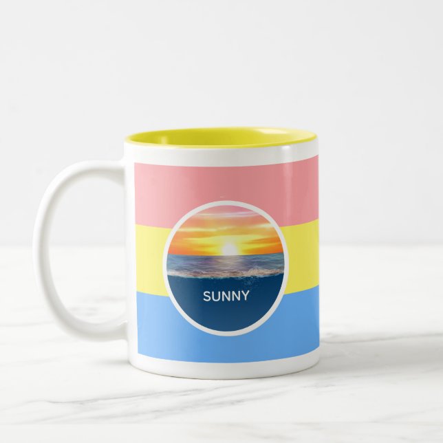 Ocean Sunrise on Pastel Colours Two-Tone Coffee Mug (Left)