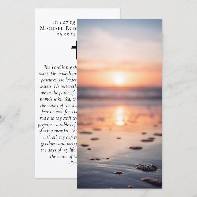 Ocean Sunrise Photo Prayer Memorial Bookmark (Front/Back)