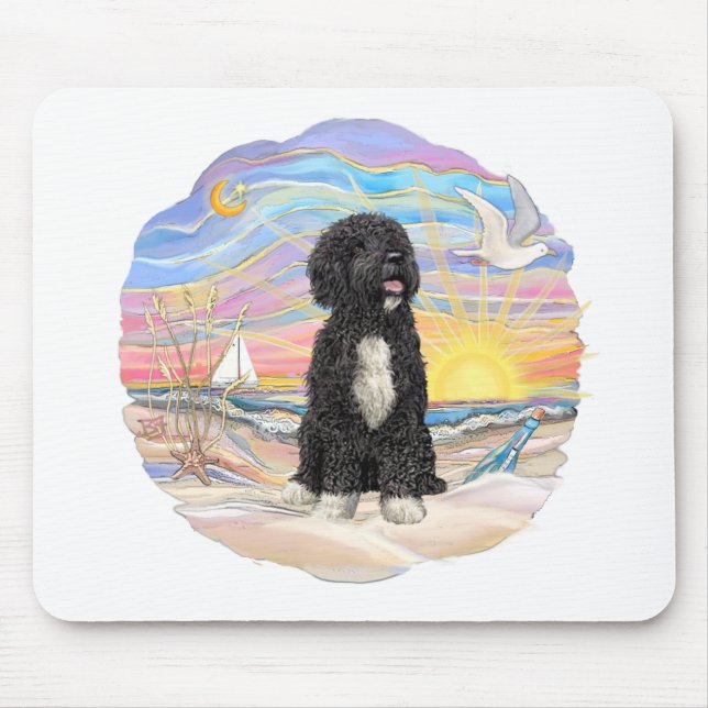 Ocean Sunrise-Portuguese Water Dog (bw5) Mouse Mat (Front)