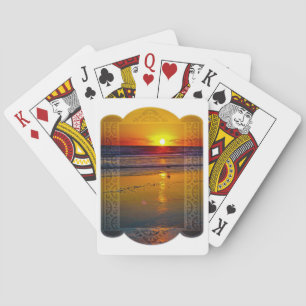 Ocean Sunrise Reflected on Beach Framed Art Design Playing Cards