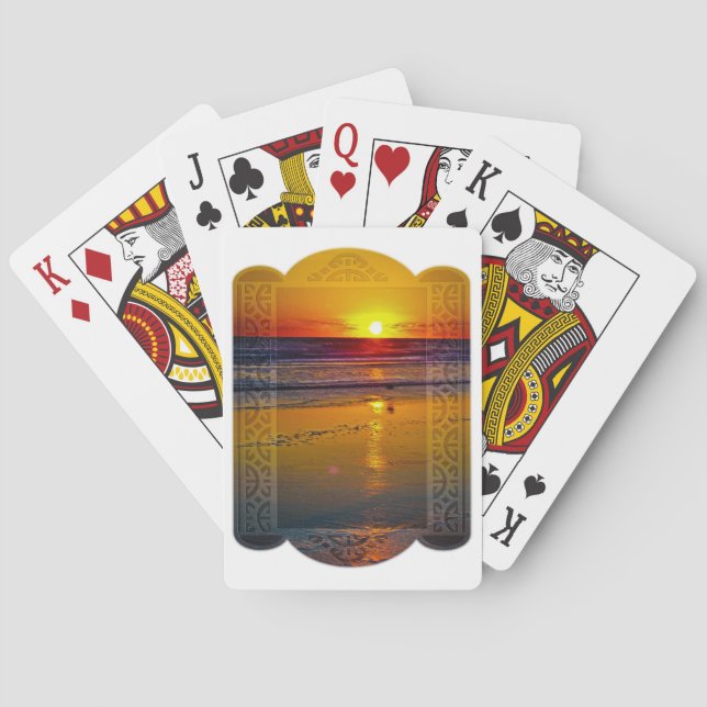 Ocean Sunrise Reflected on Beach Framed Art Design Playing Cards (Back)
