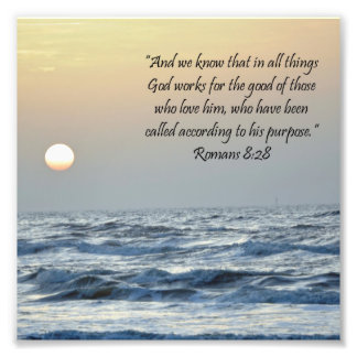 Ocean Sunrise Romans 8:28 Scripture Print