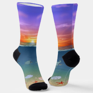 Ocean Sunrise, Turtles & Pearls Socks
