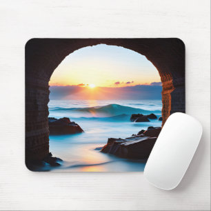 Ocean Sunrise with Brick Tunnel Mouse Mat