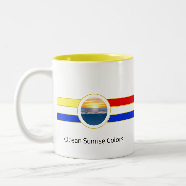 Ocean Sunrise with Primary Colours & Stripes Two-T Two-Tone Coffee Mug (Left)