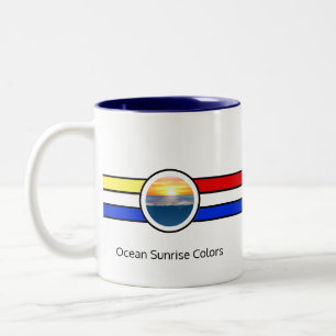Ocean Sunrise with Primary Colours & Stripes Two-T Two-Tone Coffee Mug