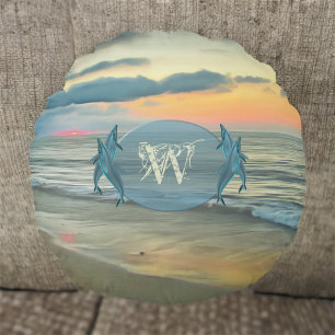 Ocean Sunset 0735 Round Cushion